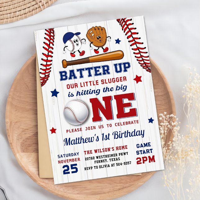Vintage Batter Up Baseball 1st Birthday Invitation (Creator Uploaded)