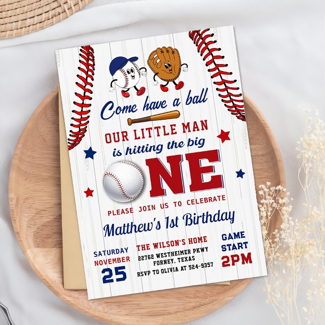 Vintage Batter Up Baseball 1st Birthday Invitation (Creator Uploaded)