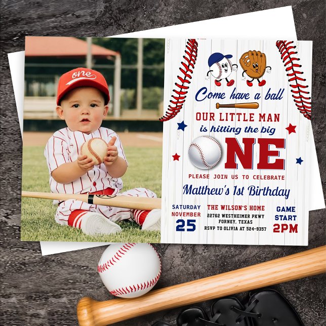Vintage Batter Up Baseball 1st Birthday Photo Invitation (Creator Uploaded)