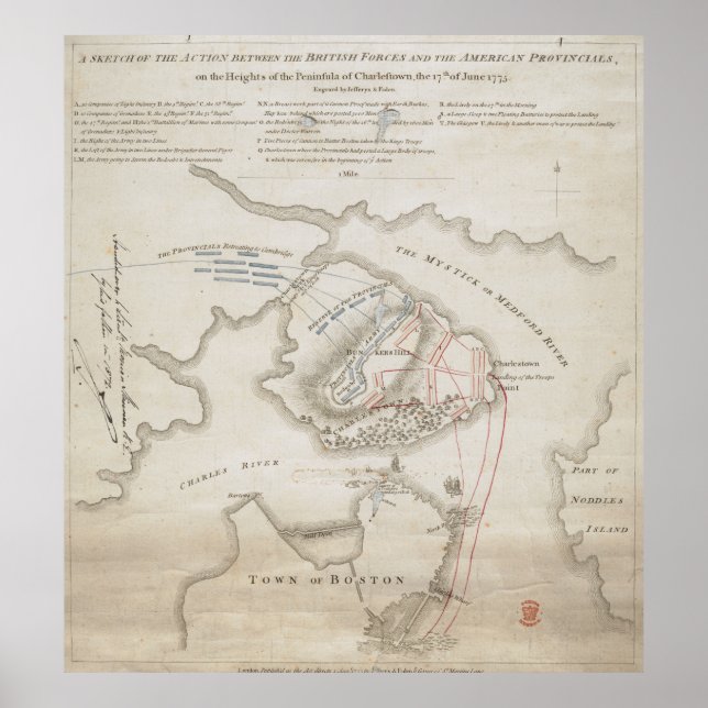 Vintage Battle of Bunker Hill Map (1775) Poster (Front)