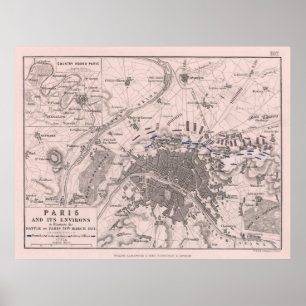 Vintage Battle of Paris Map (1814) Poster