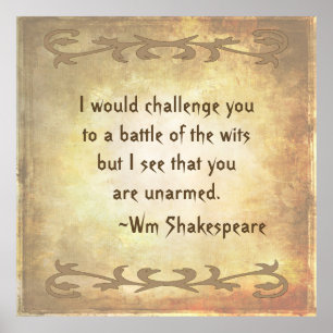 Vintage Battle of the Wits Shakespeare Quote Poster