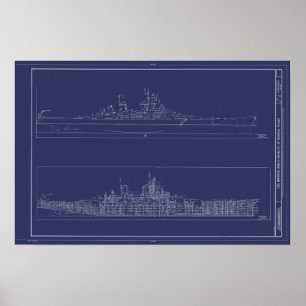 Vintage Battleship USS Missouri Blueprints Poster
