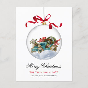 Vintage Bauble Car Christmas Holiday Postcard