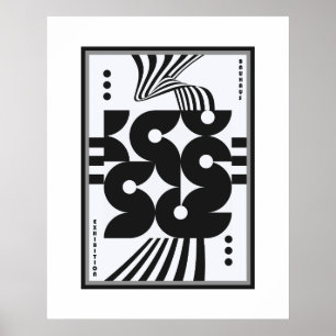 vintage bauhaus black and white wavvy geometric poster
