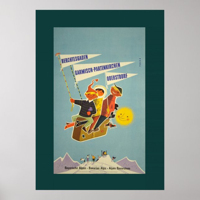 Vintage Bavarian Alps Travel Poster (Front)
