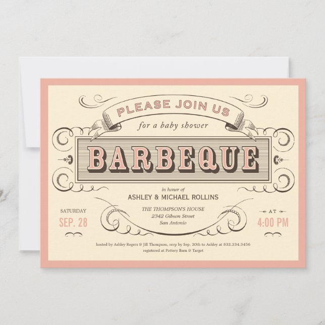 Vintage BBQ Baby Shower Invitations (Front)