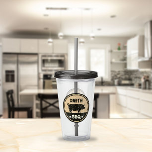 Vintage BBQ Black Tan Pig Logo Distressed Acrylic Tumbler