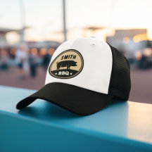 Vintage BBQ Black Tan Pig Logo Distressed