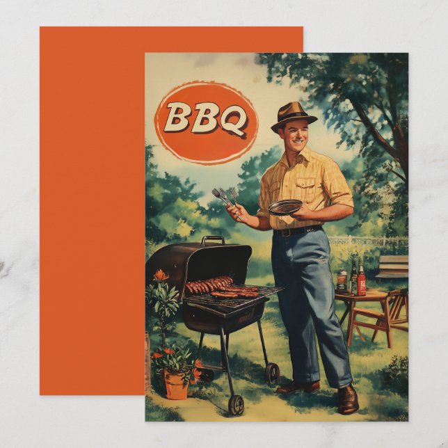 Vintage BBQ Delight: Classic Backyard Cookout Scen Invitation (Front/Back)