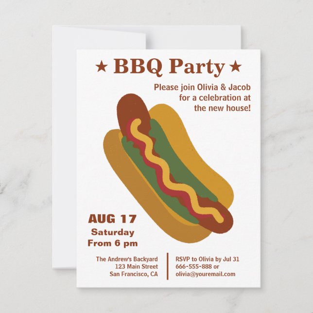 Vintage BBQ Hot Dog Housewarming Party Invitation (Front)