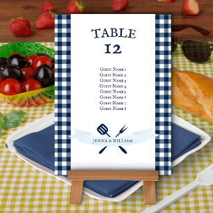 Vintage BBQ Navy Blue Gingham Wedding Seating Card