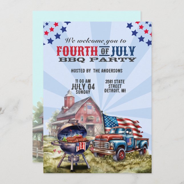 Vintage BBQ Party USA 4th of July Invitation (Front/Back)