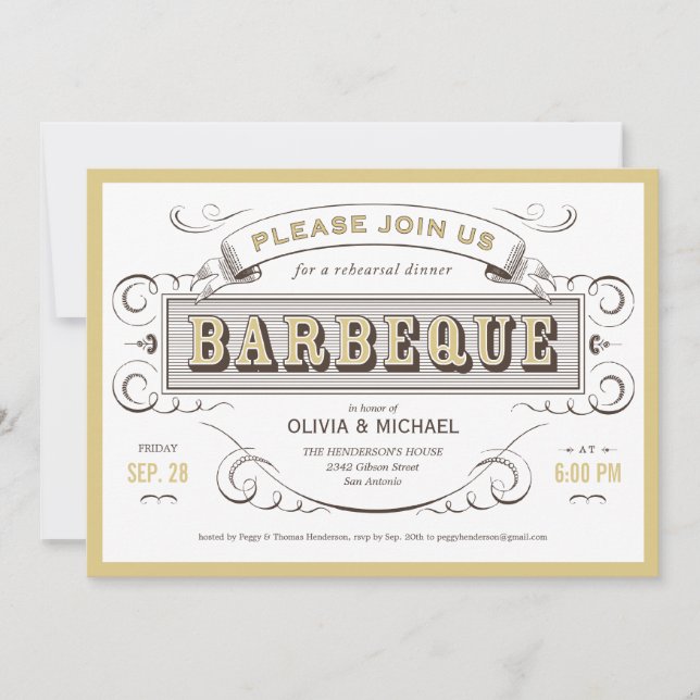 Vintage BBQ Rehearsal Dinner Invitations (Front)