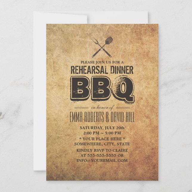 Vintage BBQ Wedding Rehearsal Dinner Invitation (Front)