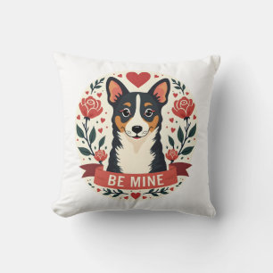 Vintage Be Mine Corgi Valentine Floral Folk Art De Cushion