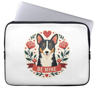 Vintage Be Mine Corgi Valentine Floral Folk Art De Laptop Sleeve