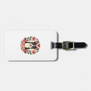 Vintage Be Mine Corgi Valentine Floral Folk Art De Luggage Tag