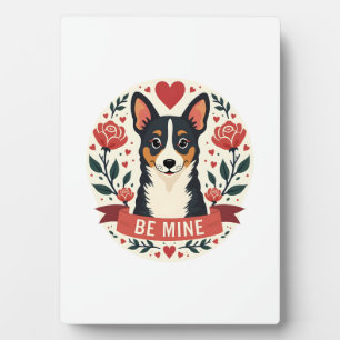 Vintage Be Mine Corgi Valentine Floral Folk Art De Plaque
