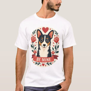 Vintage Be Mine Corgi Valentine Floral Folk Art De T-Shirt