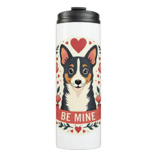 Vintage Be Mine Corgi Valentine Floral Folk Art De Thermal Tumbler