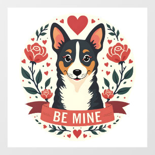 Vintage Be Mine Corgi Valentine Floral Folk Art De Window Cling