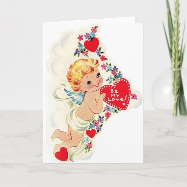 Vintage Be My Love Angel Valentine Holiday Card (Front)