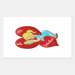 Vintage Be My Valentine Girl love hearts Rectangu Rectangular Sticker