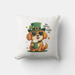 Vintage Be There With Bells On Dog St Patricks Day Cushion