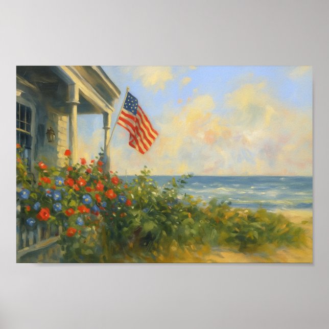 Vintage Beach 4th of July Americana Independence  Poster (Front)