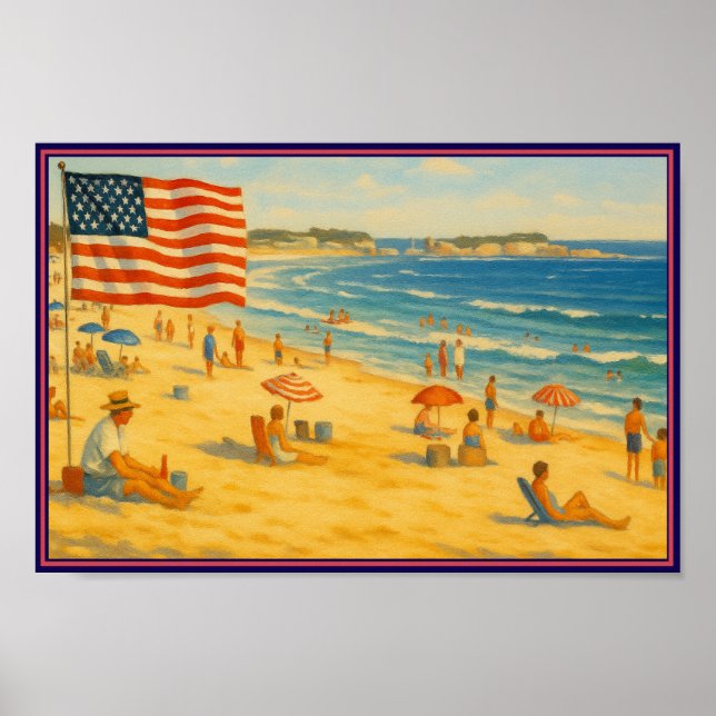 Vintage Beach 4th of July Americana Independence  Poster (Front)