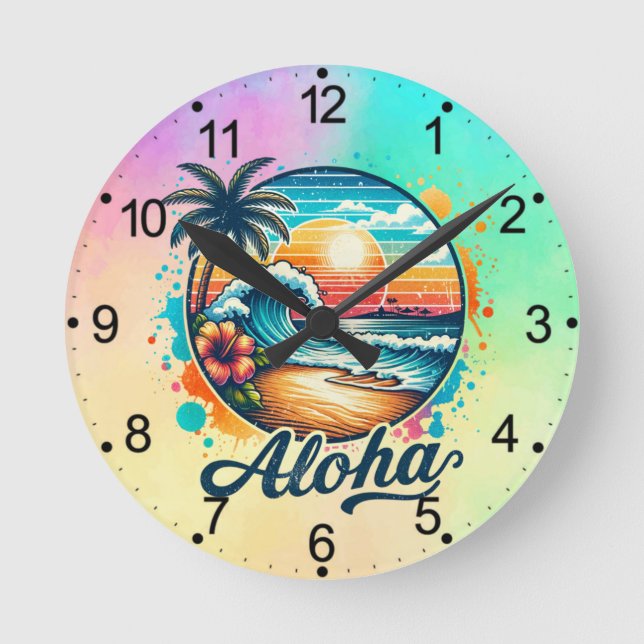 Vintage Beach Aloha Sublimation-94953 Round Clock (Front)