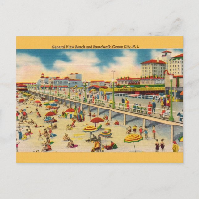 Vintage Beach and Boardwalk Ocean City NJ Postcard (Front)