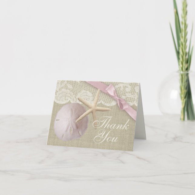 Vintage Beach and Burlap Thank You Card (Front)