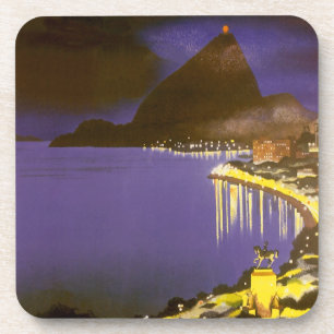 Vintage Beach at Night in Rio De Janeiro, Brazil Coaster