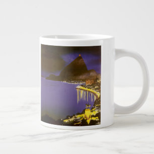 Vintage Beach at Night in Rio De Janeiro, Brazil Large Coffee Mug