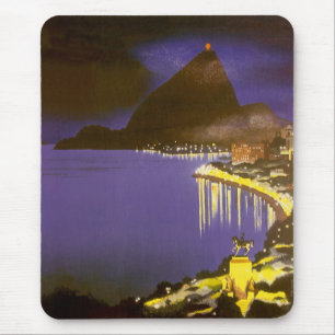 Vintage Beach at Night in Rio De Janeiro, Brazil Mouse Mat