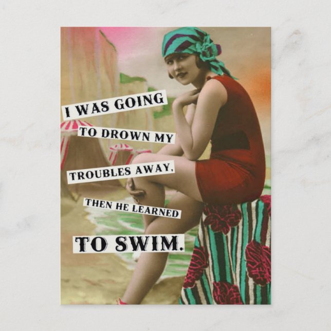 Vintage beach babe photo postcard (Front)