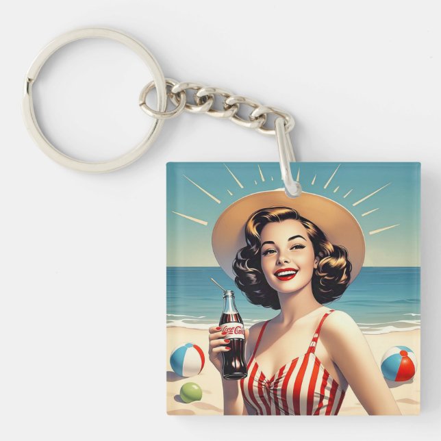 " VINTAGE BEACH BEAUTY "  KEY RING (Front)