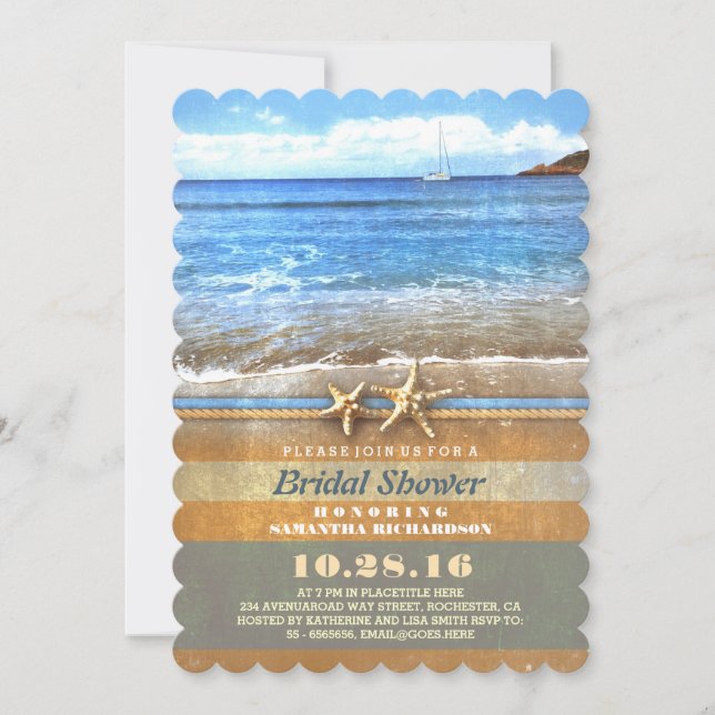Vintage beach bridal shower invitations (Front)