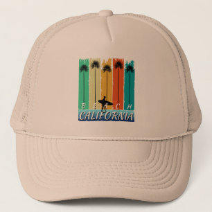 VINTAGE BEACH CALIFORNIA PALM TREES TRUCKER HAT