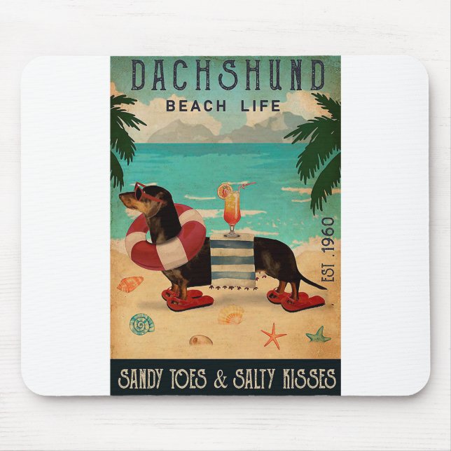 Vintage Beach Cocktail Life Dachshund Mouse Mat (Front)