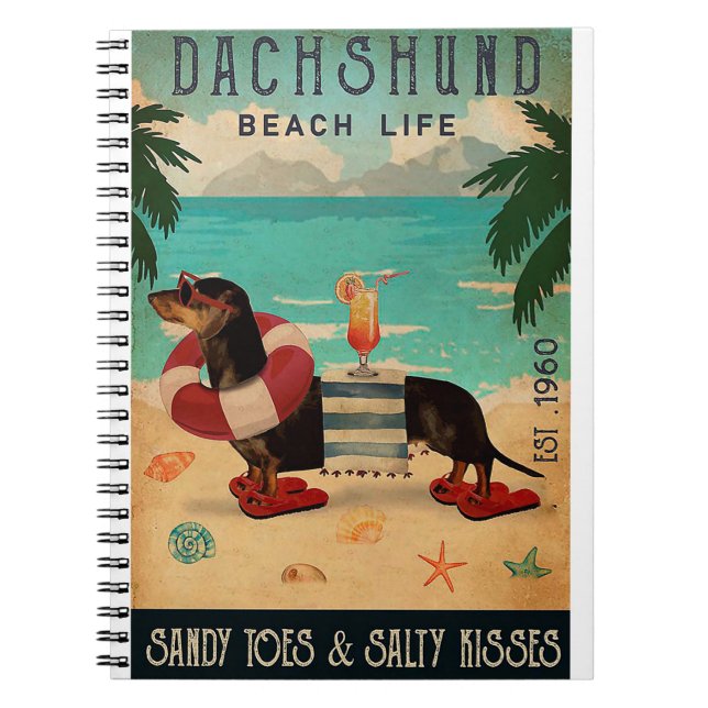 Vintage Beach Cocktail Life Dachshund Notebook (Front)