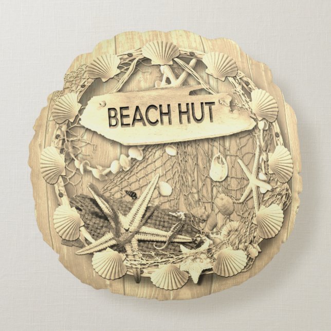 Vintage Beach Cushion - Beach Hut (Front)