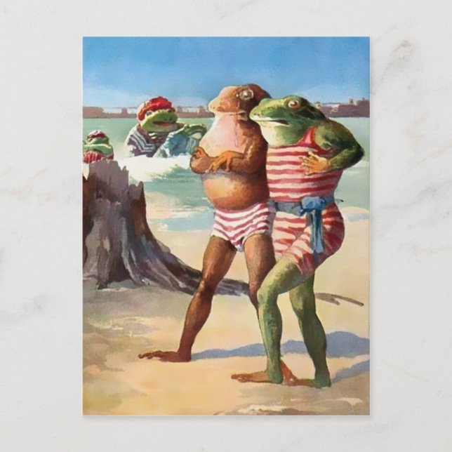 Vintage Beach Frogs Postcard (Front)