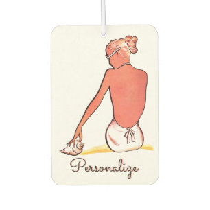 Vintage beach girl seashell summer elegant retro car air freshener