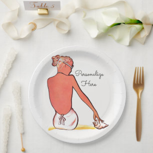 Vintage beach girl with seashell summer elegant  paper plate
