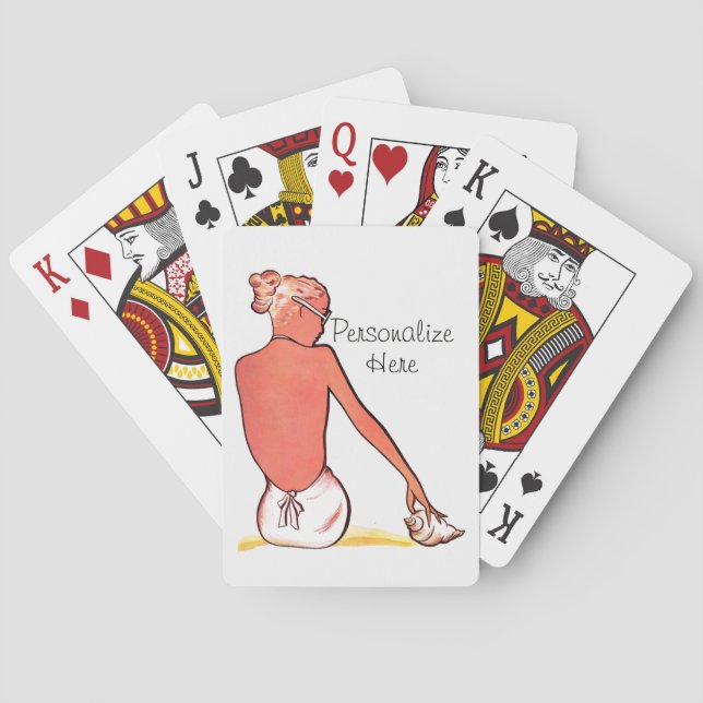 Vintage beach girl with seashell summer elegant  playing cards (Back)