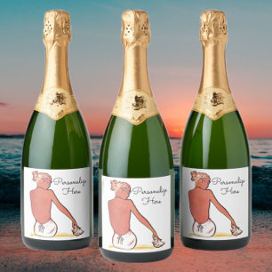 Vintage beach girl with seashell summer elegant sparkling wine label