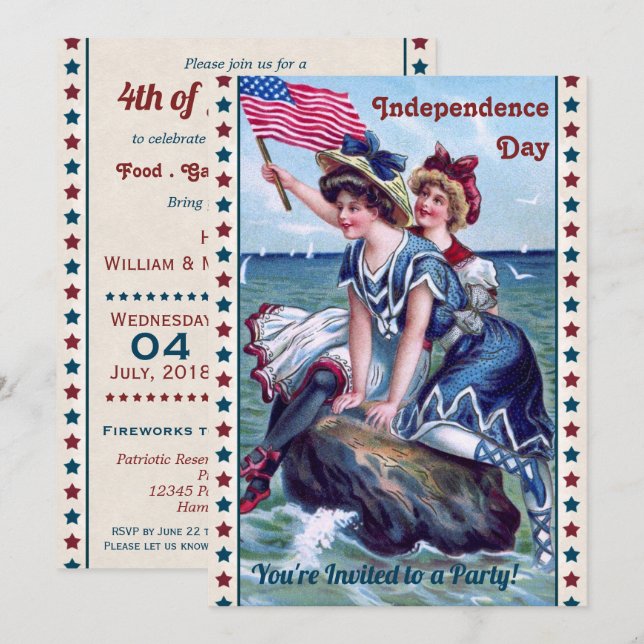 Vintage Beach Girls 4th of July Party Invitation (Front/Back)